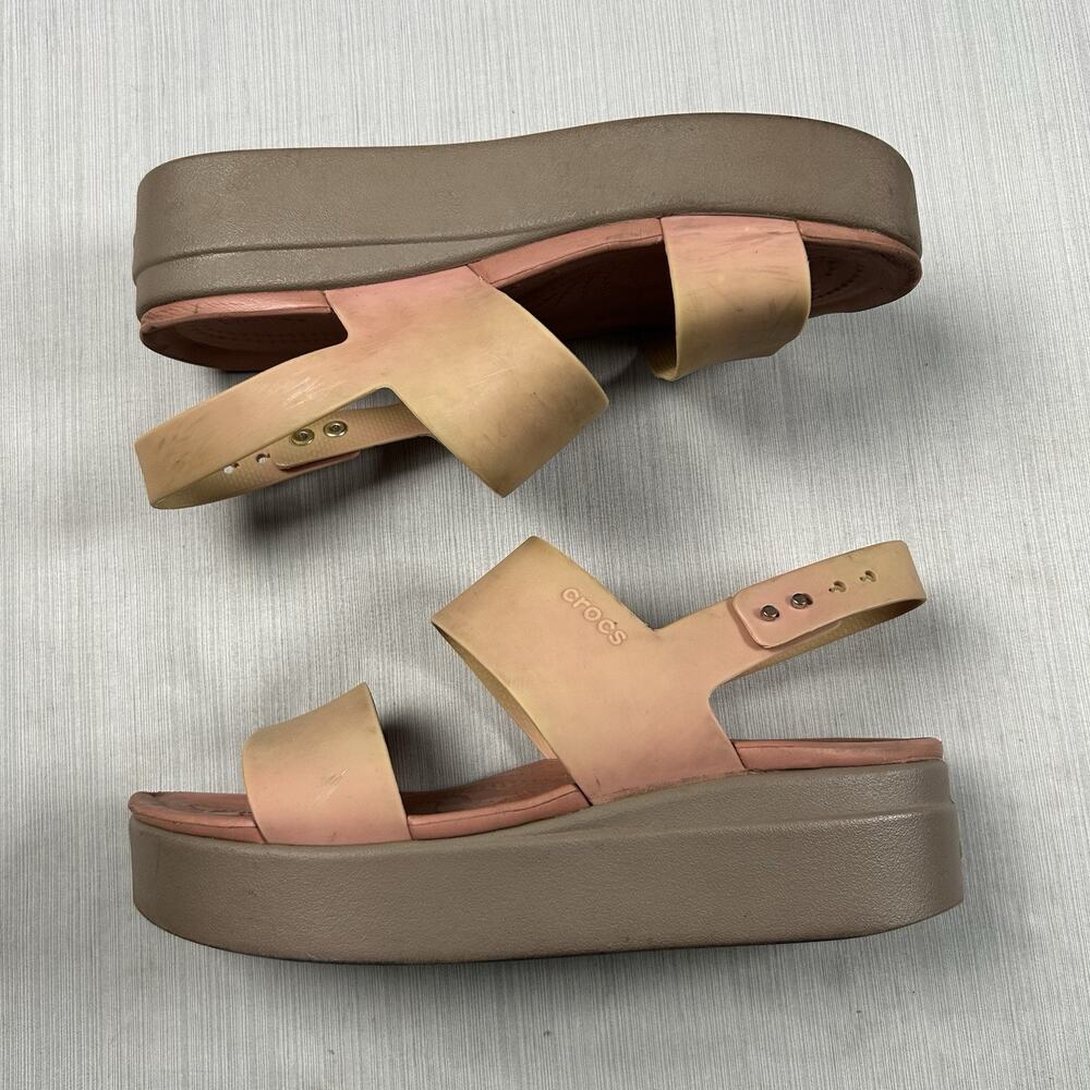 Crocs Brooklyn Women's Size 8 Pink Salmon Platform Casual Wedge Strappy Sandals